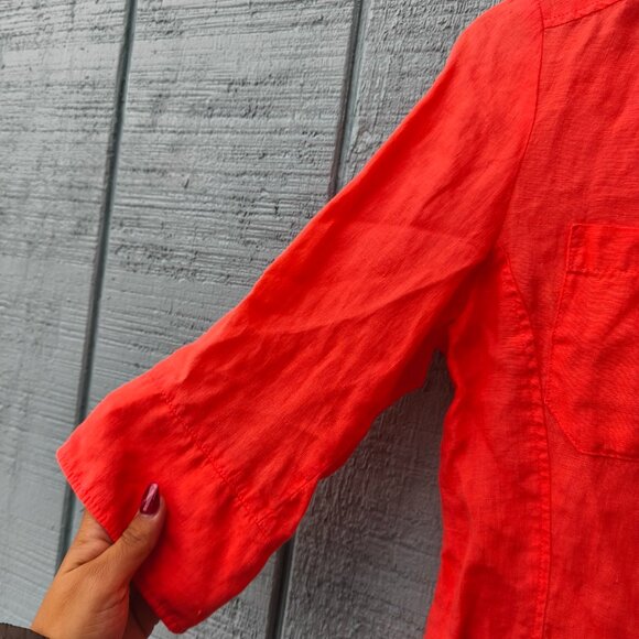 MaxMara Weekend 100% Linen Button Down Blouse sz S/M Orange Beach Quiet Luxury - Picture 2 of 10